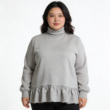 高领荷叶边上衣